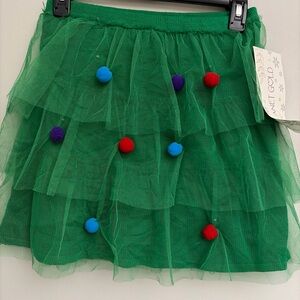 Planet Gold New! Green Tulle Skirt with Colorful light up  Pom Poms size S
